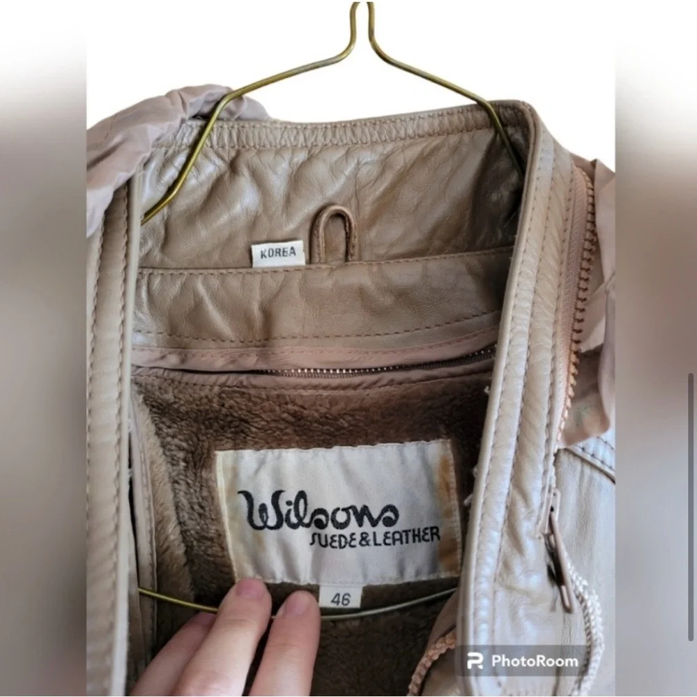 Vintage Wilson’s Leather Brown Fur Lined Hooded Bomber Style Zip Jacket Coat - Picture 8 of 10